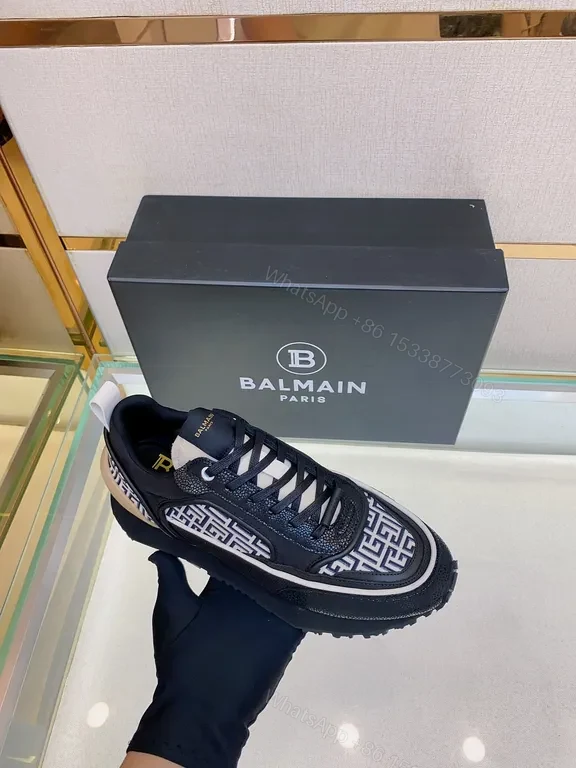 Monochrome Greek Key High-Top Sneaker — Luxe Comfort, Balmain — view 1