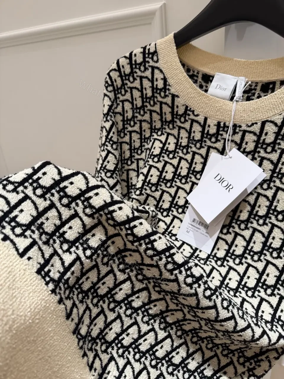 View 4 of BeigeBlack Knit Dress with Dior Monogram TrimShort Sleeves Dress