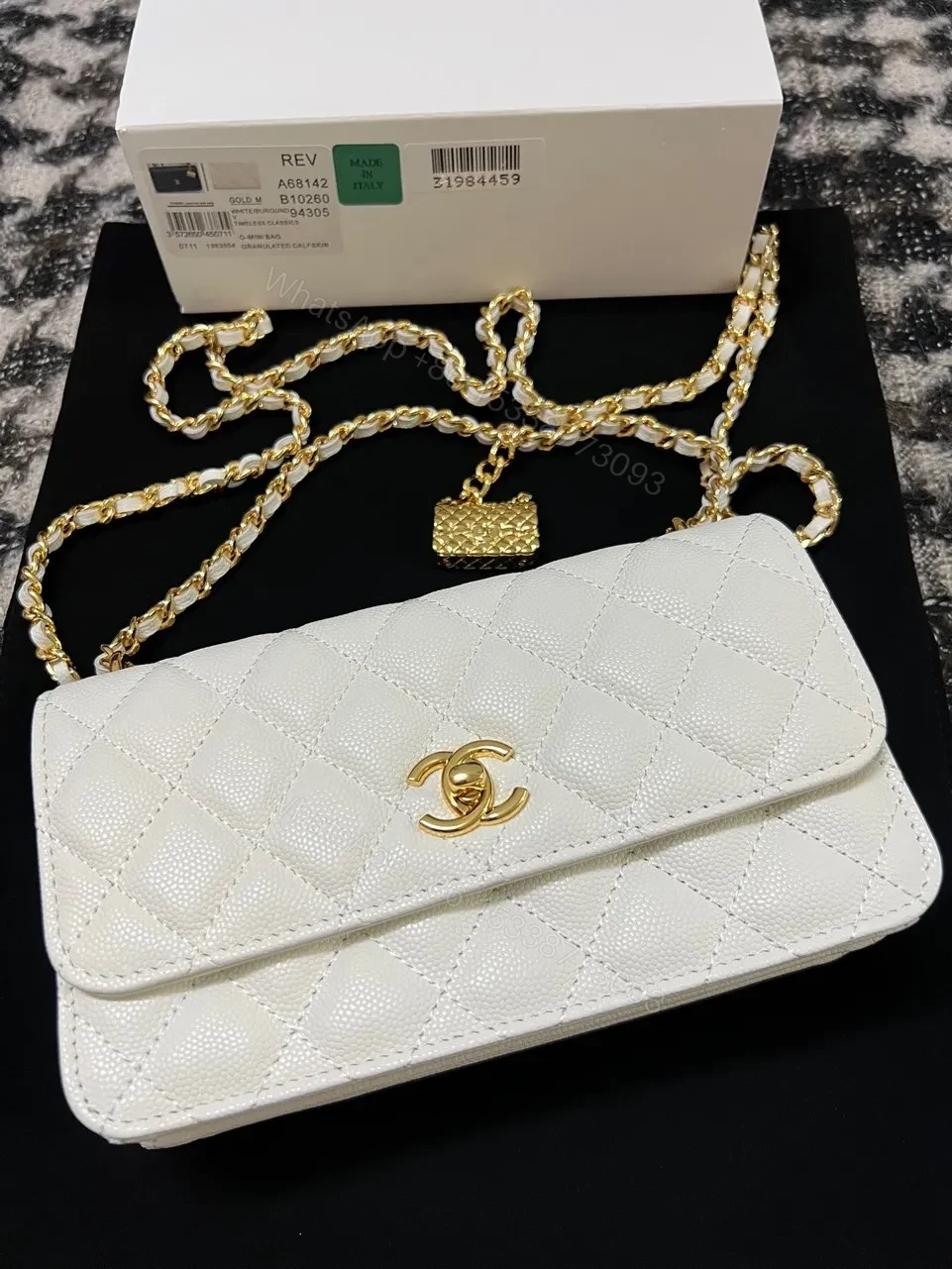 View 6 of Chanel Woc Charm Handbags White Lizard Skin With Lock Pattern Bag 20cm