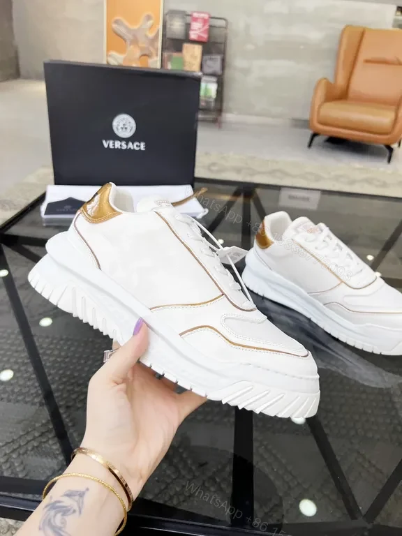 View 7 of White Leather Luxe Sneaker with Gold Accents, Versace-Inspired
