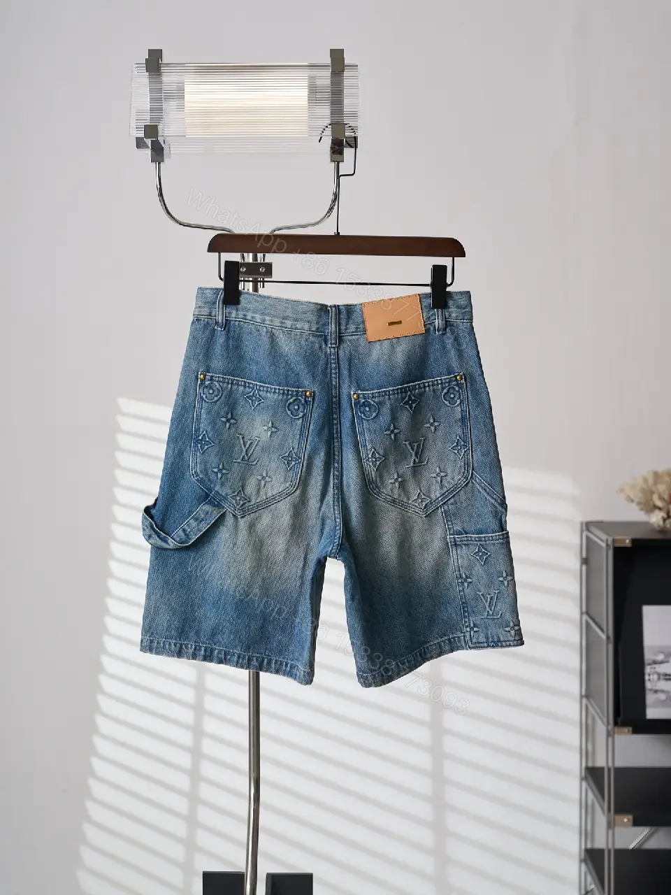View 2 of Blue Denim Louis Vuitton Monogram Shorts