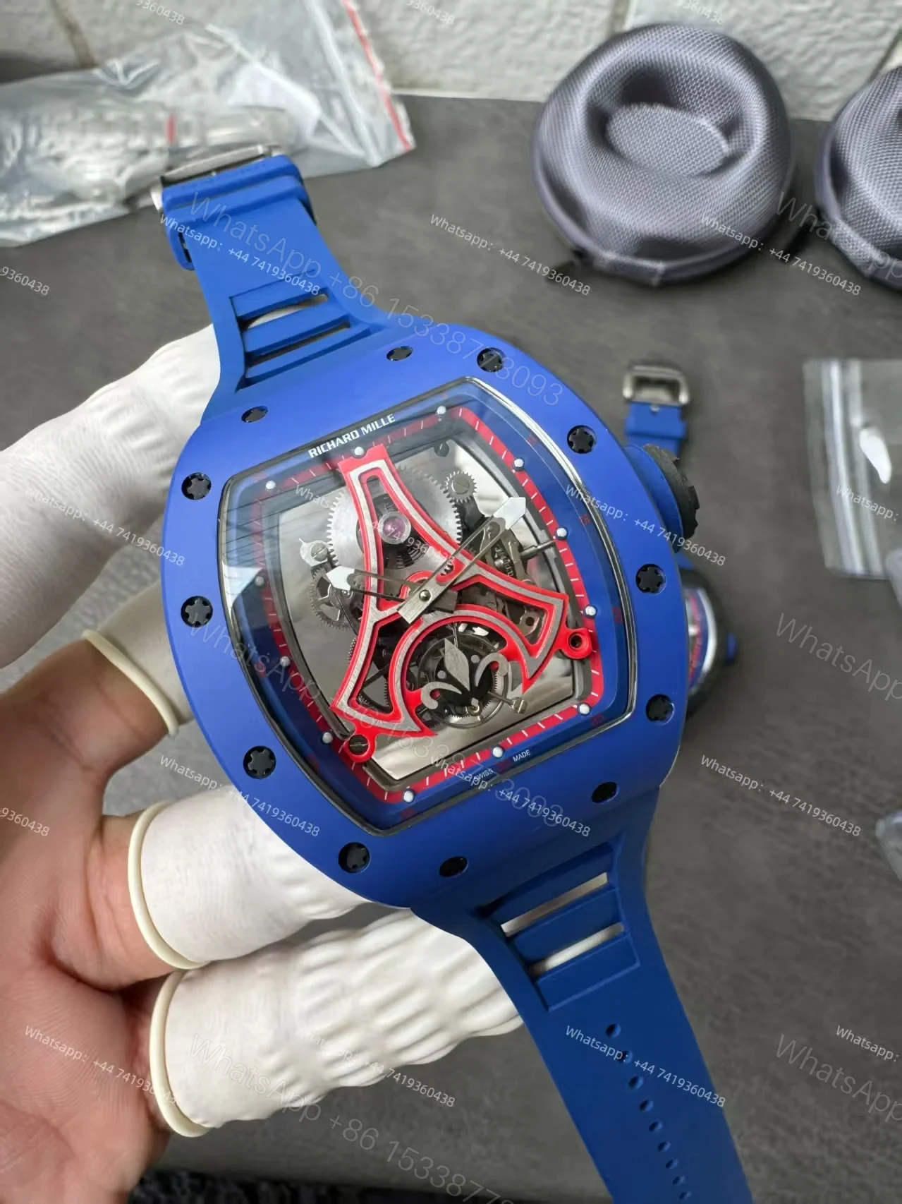 View 5 of Super Clone Richard Mille RM52-03 Blue Ceramic Paris Saint-Germain Skeleton Tourbillon 1:1 Replica Watch
