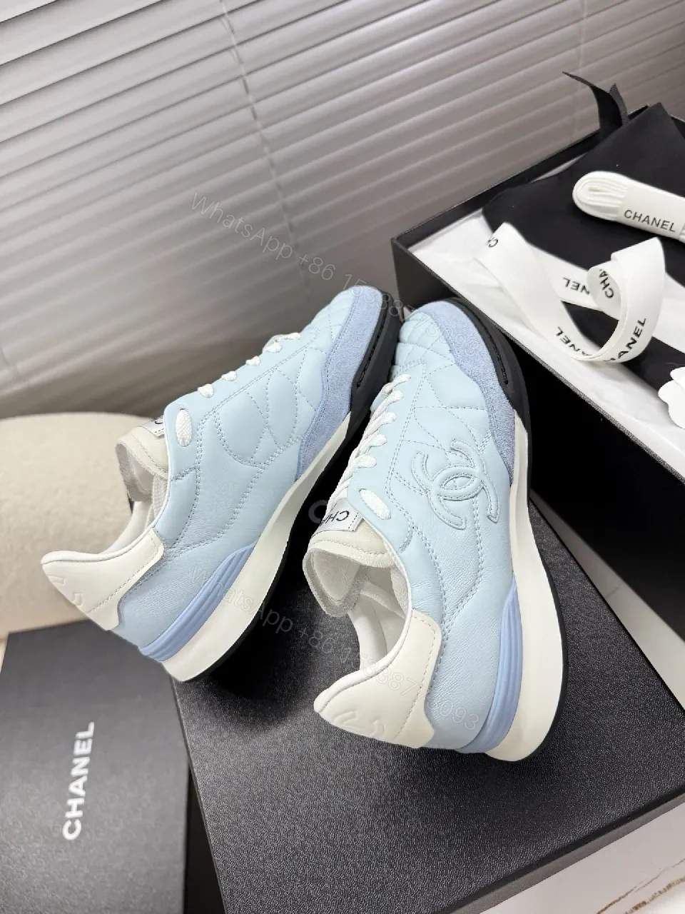 View 6 of Quilted Blue Low-Top Sneakers: Luxe Everyday Comfort