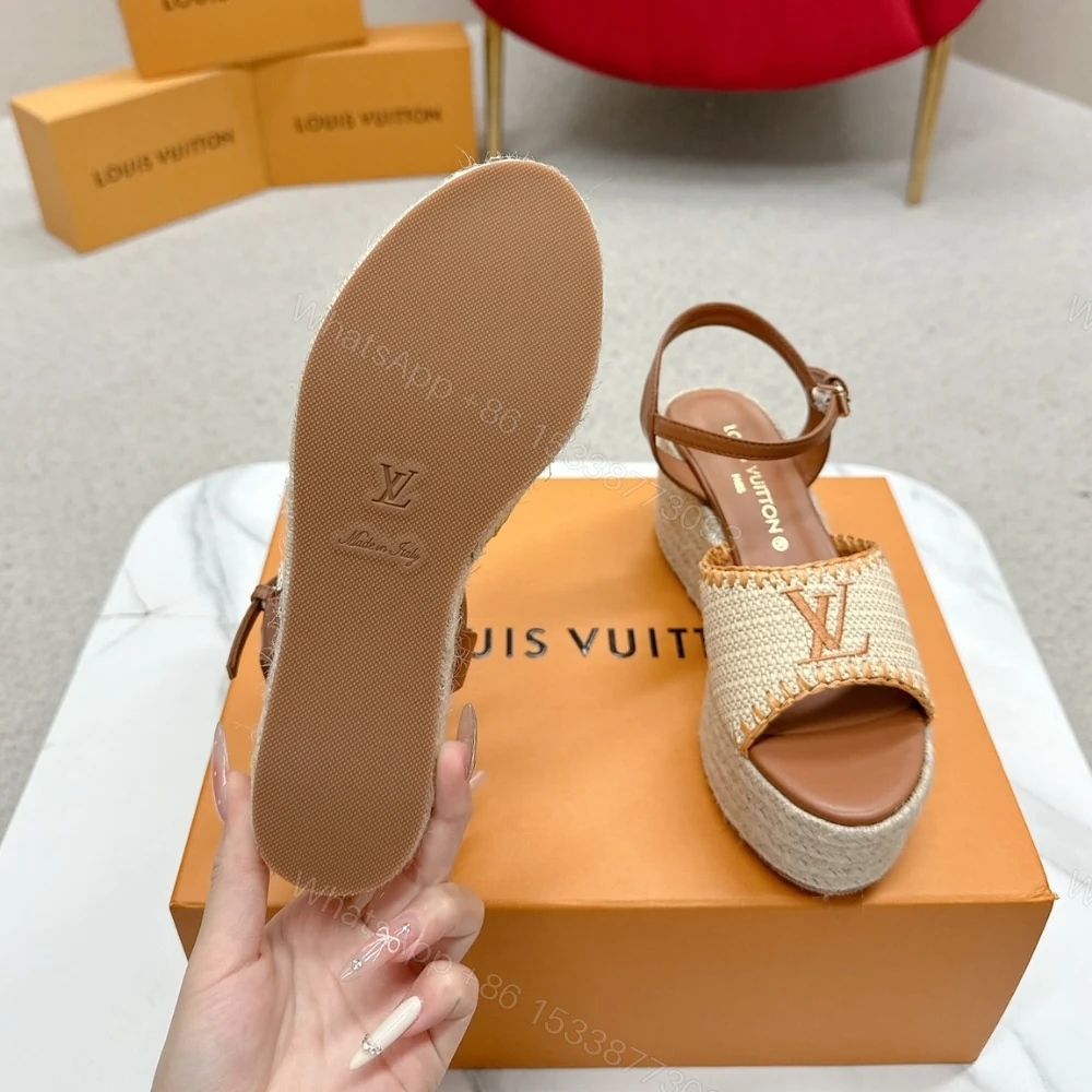 View 6 of LOUIS VUITTON HELIOS WEDGE SANDAL RAFFIA BROWN