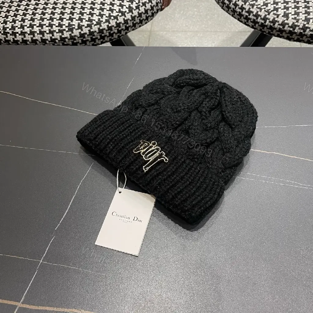 View 5 of Textured Knit Beanie: Black Braided Crown, Discreet Embroidery