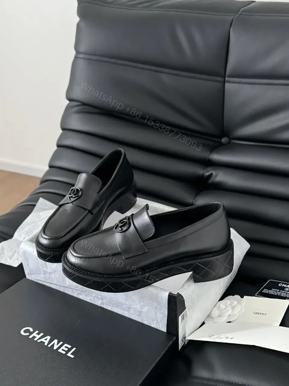 View 6 of Black Leather Loafers – Signature Hardware, Timeless Style