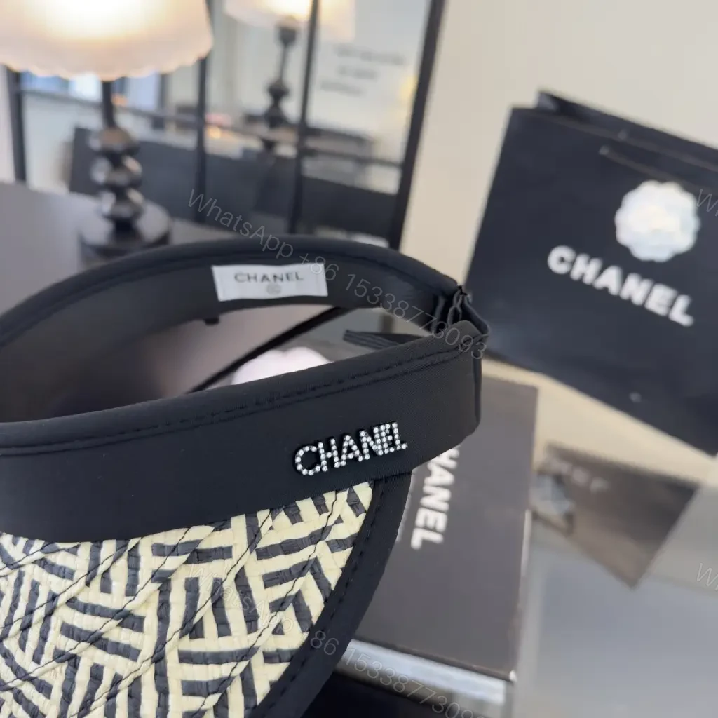 View 6 of Black Leather-like Open-back Sport Visor Chanel Logo Embellished Visor