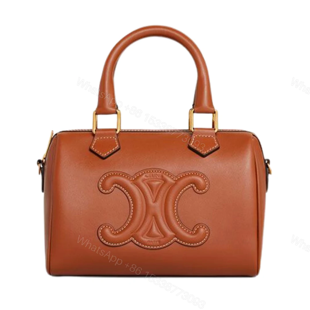 CELINE SMALL BOSTON BAG IN SMOOTH CALFSKIN WITH CUIR TRIOMPHE BROWN — view 1