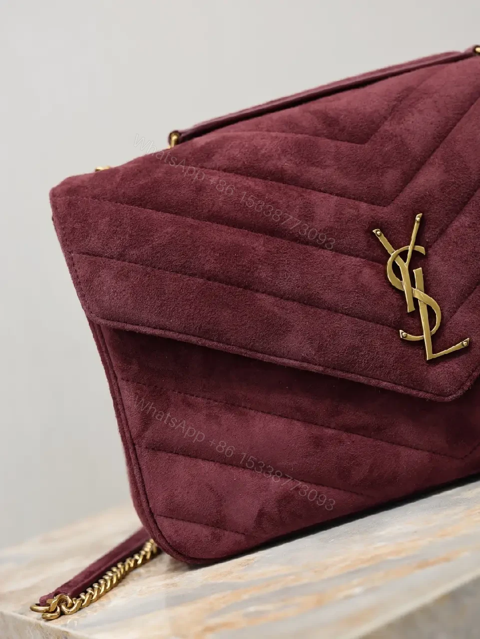 View 2 of Burgundy Quilted Velvet Satchel - Structured Luxury Bag