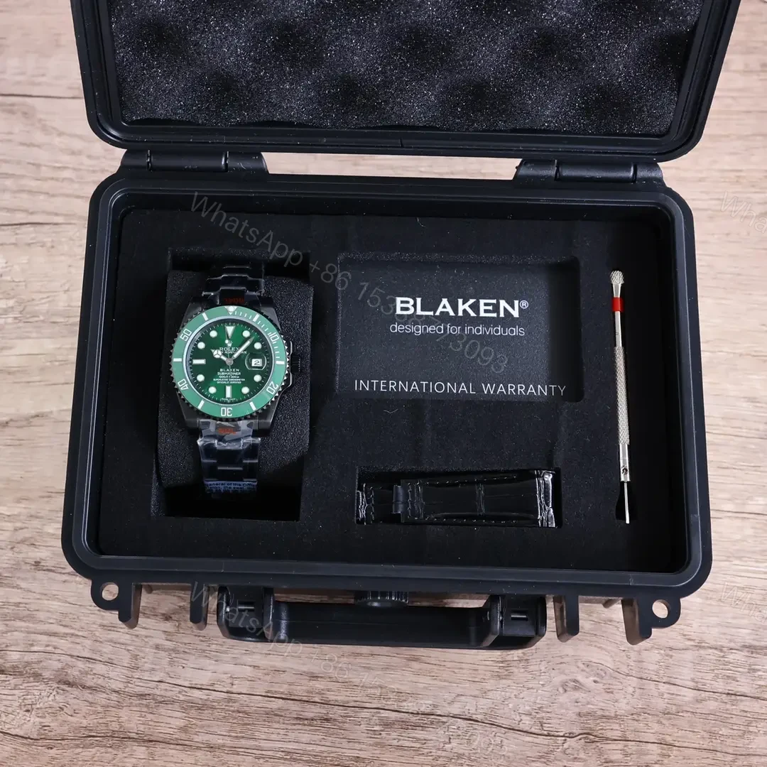 View 3 of Best Rolex Blaken Green Submariner replica 40MM V9 Black Rubber Strap Edition RG-BLAKEN-SUB-GREEN-V9-RUBBER