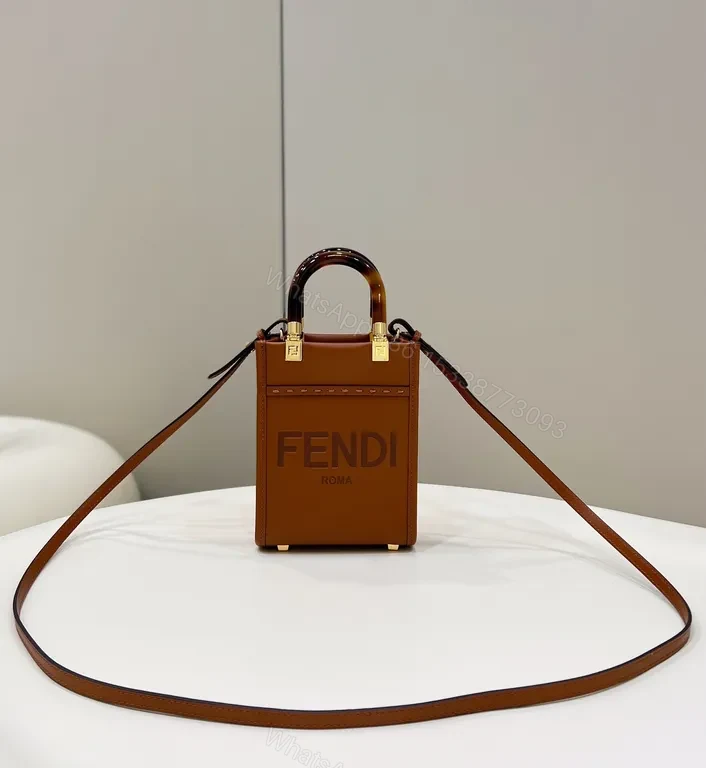 Caramel Brown + Leather + Modern + Top-Handle Accent + Fendi Mini Bag — view 1
