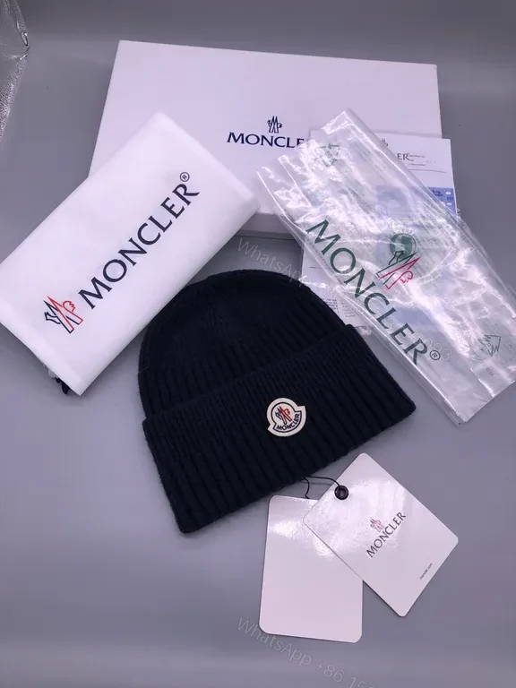 View 2 of Moncler Beanie Set - Black/Grey/Navy/White, Luxury Knitwear