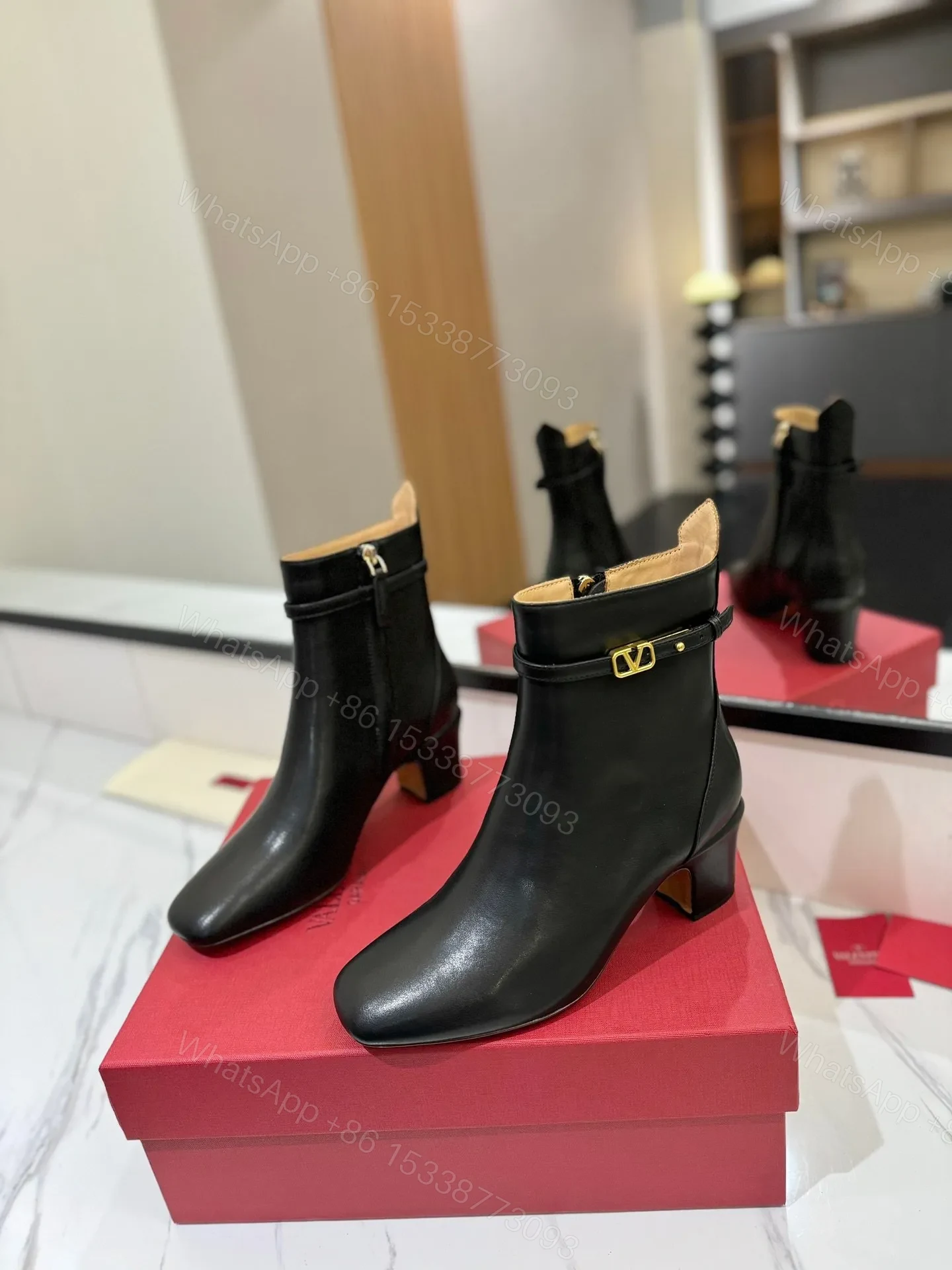 View 3 of Valentino Women Black Leather Ankle Boots