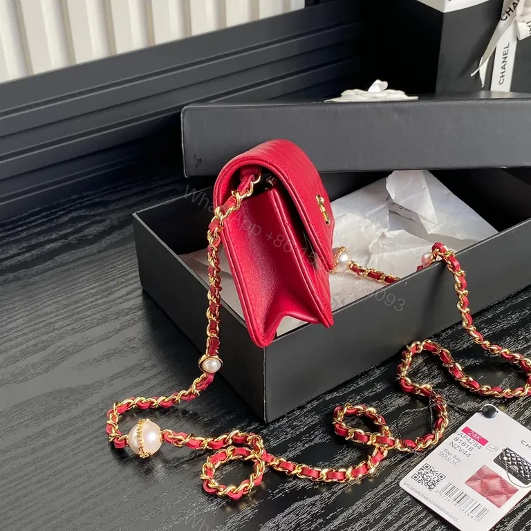 View 2 of Crimson Quilted Flap Bag: Luxe Compact Classic Chain-Charms