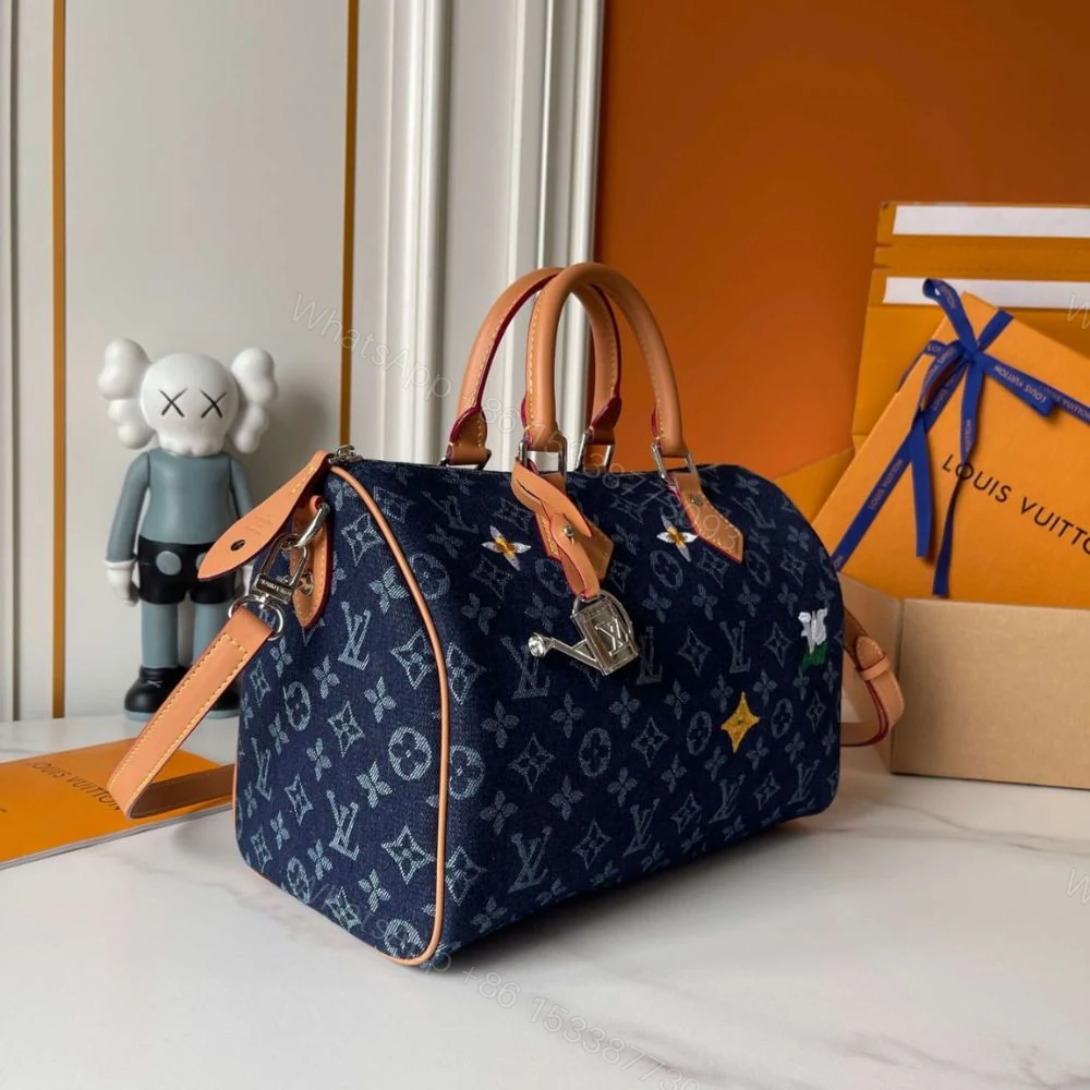 View 4 of Louis Vuitton Speedy 30 Bandoulière Bag Blue Denim 30Cm M27556