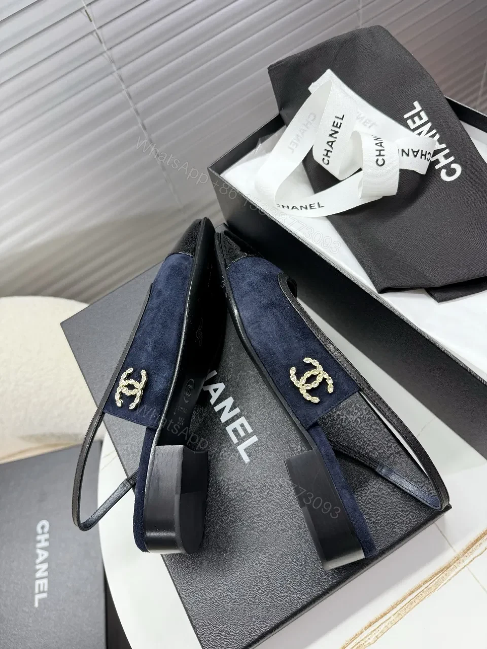 View 3 of Navy Velvet Mules with Patent Toe – Sleek Designer-Inspired Style