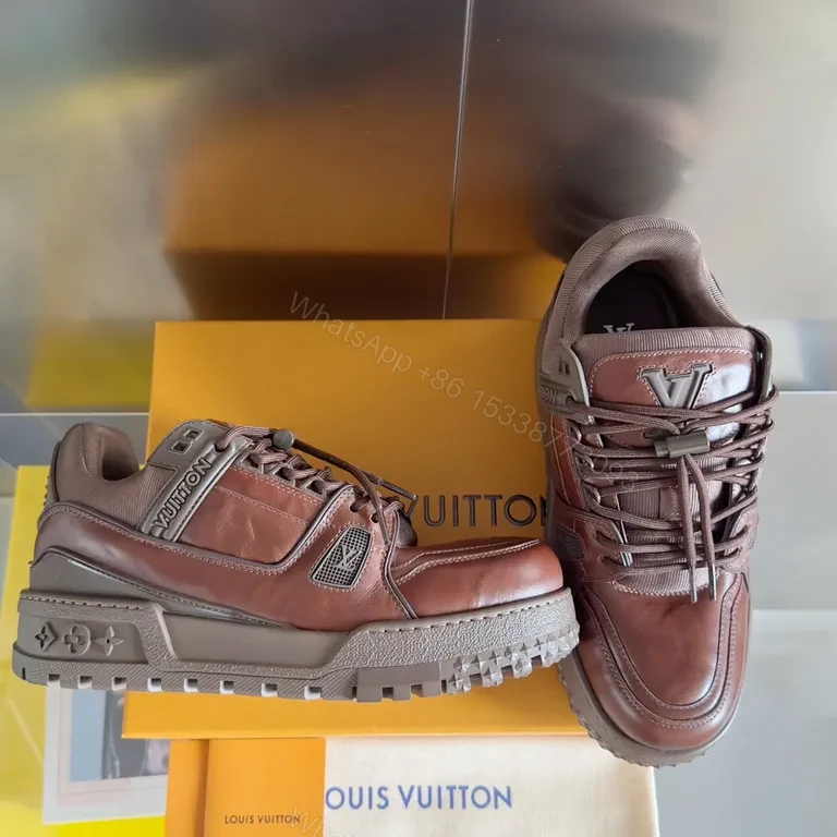 View 2 of Premium Leather Trail Sneakers: Burgundy, LV-Inspired Detail, All-Day Comfort