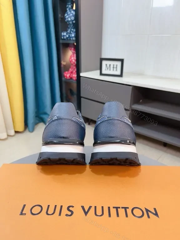 View 5 of Navy LV-Inspired Sneakers: Checkerboard Logo, Low-Top