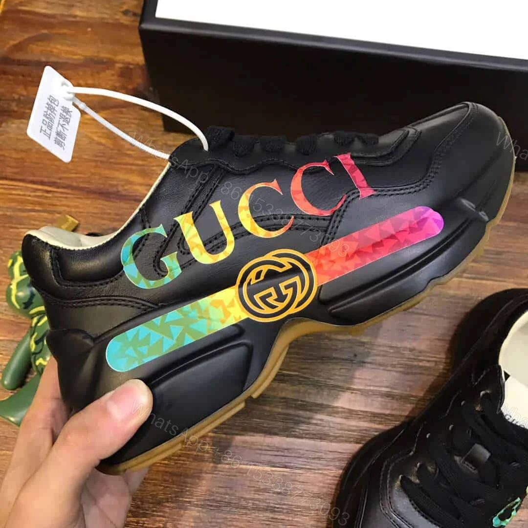 View 2 of GUCCI RHYTON LEATHER SNEAKER WITH GUCCI LOGO