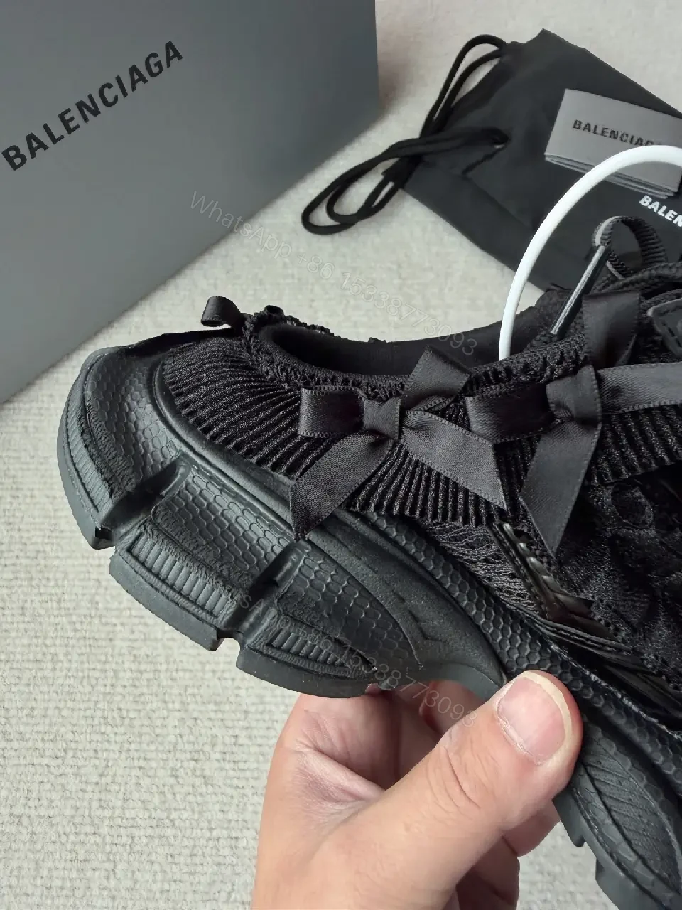 View 6 of Chunky Textured Luxury Sneakers with Satin Bow Accent