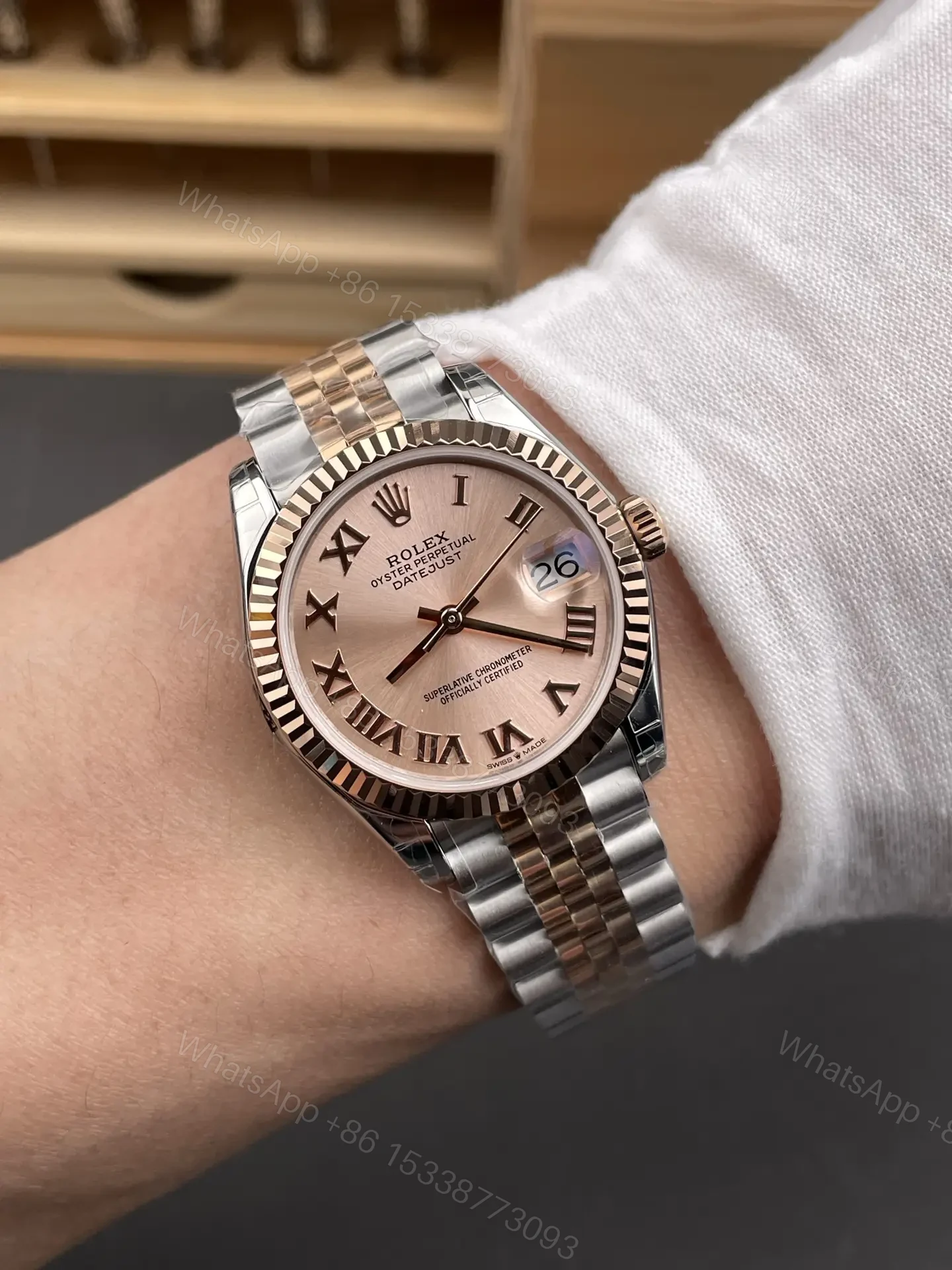 View 9 of Rolex Datejust 31 Rolesor Everose Fluted Jubilee Pink Roman 178271-0068