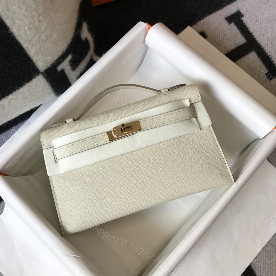 View 5 of HERMES MINI KELLY POCHETTE GOLD TONED HARDWARE WHITE 22CM