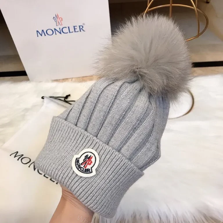 View 2 of Cozy Grey Moncler Beanie: Premium Knit Warmth & Logo Style