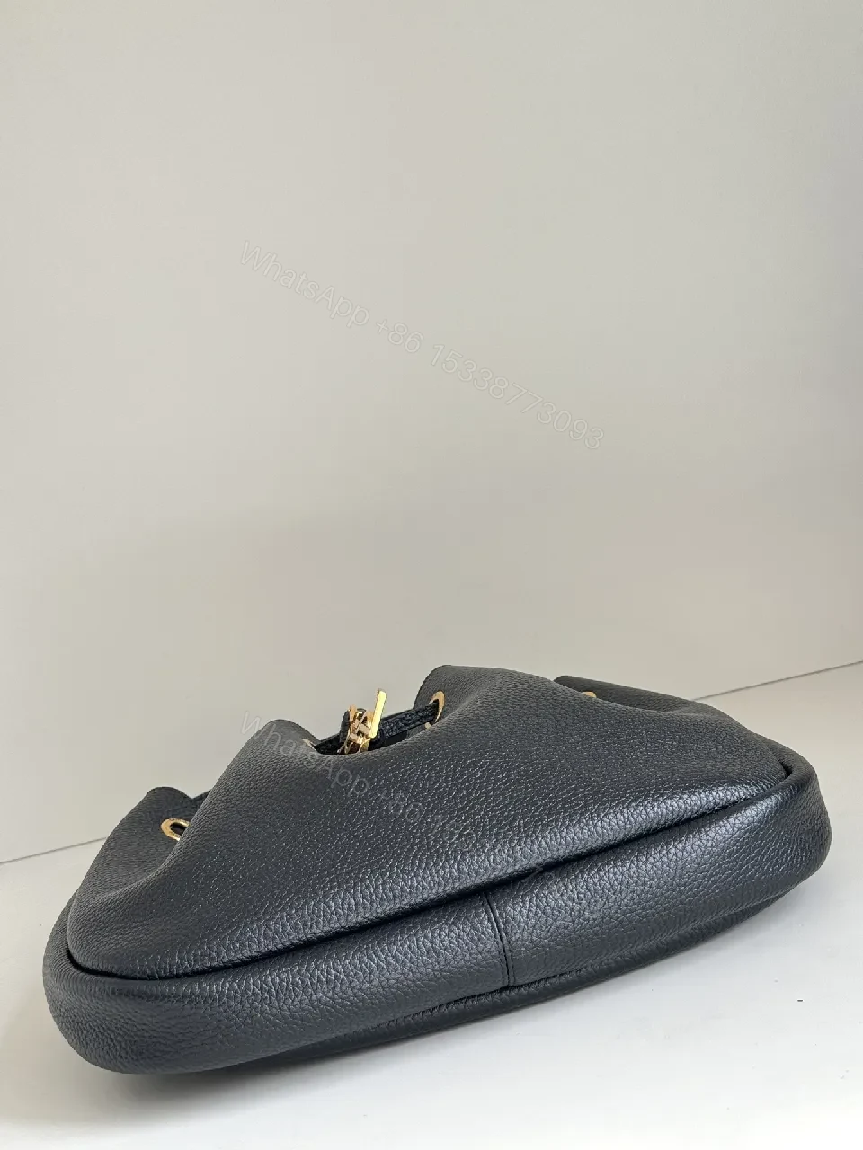 View 6 of Chic Pebbled Leather Hobo Bag with Gold Accents