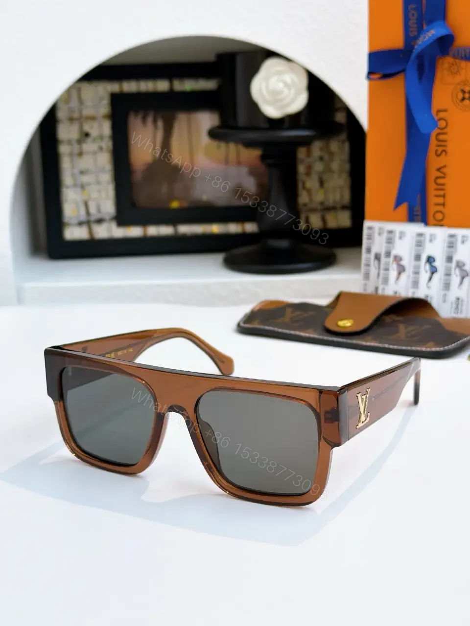 View 3 of Tortoise Acetate Sunglasses: Squared Luxe, LV Accent