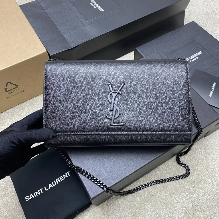 Sleek Black Leather Wallet-on-Chain: Compact Luxury Crossbody — view 1