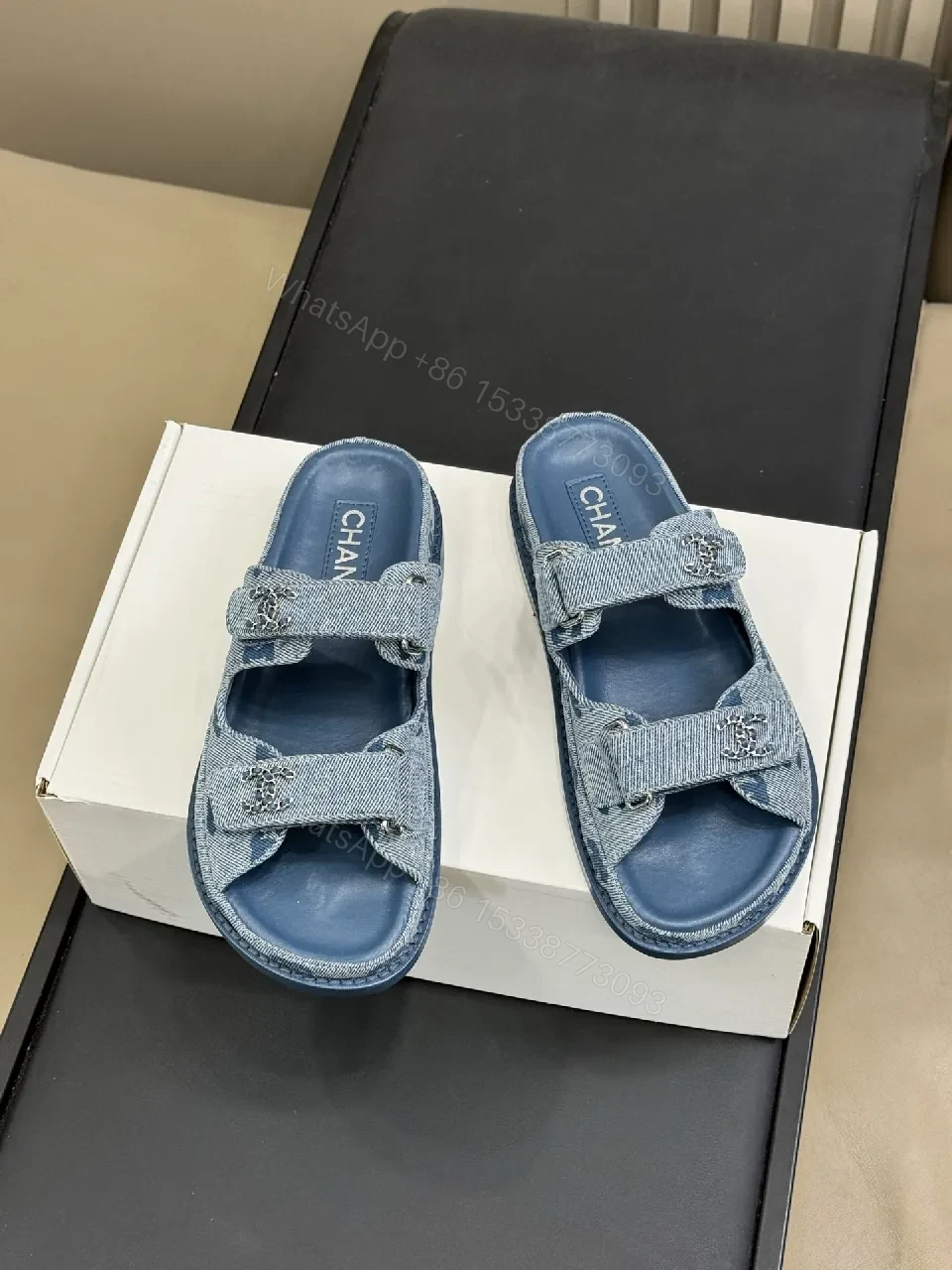 View 5 of Denim-Textured Slides: Luxe Casual Comfort for All Day