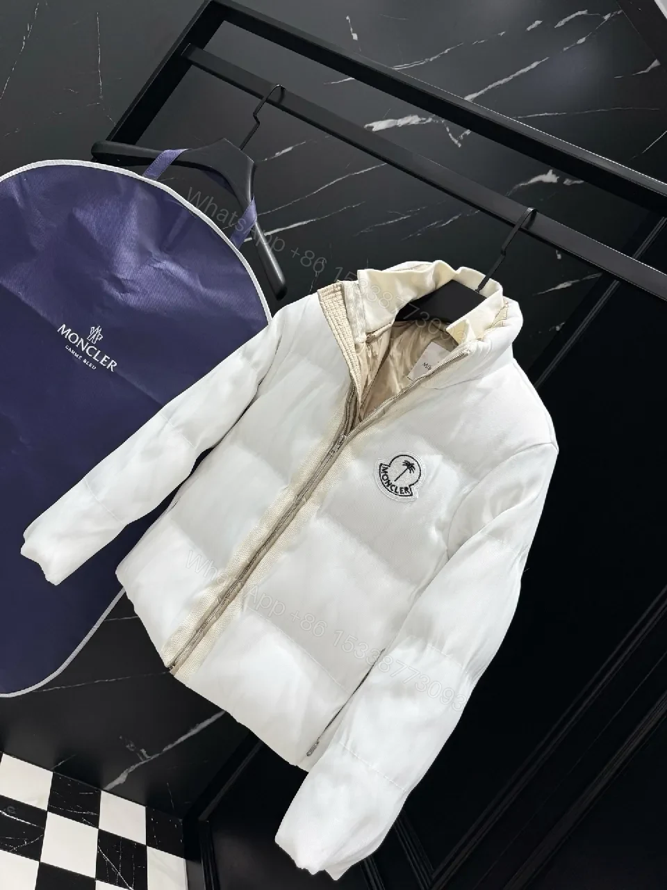 View 8 of White Puffer Jacket with Iconic Emblem, Luxury Everyday Outerwear