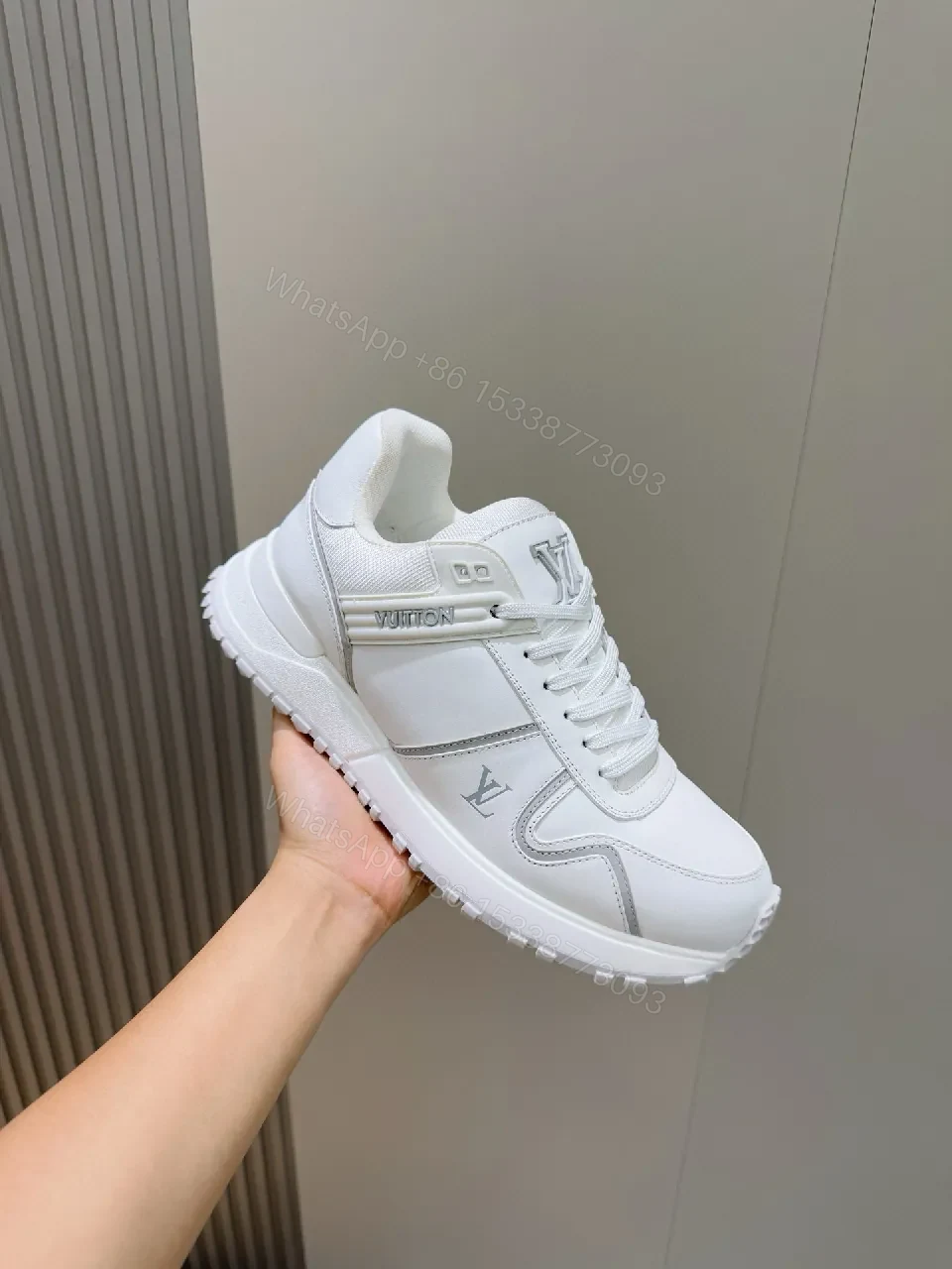 View 5 of White Leather Luxury Trainers with Structured Comfort