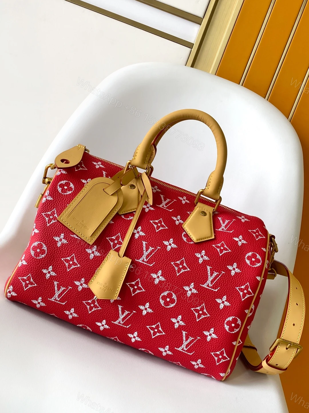 LV 高仿紅色Speedy 25手袋 M14067經典老花刺繡款式 — view 1