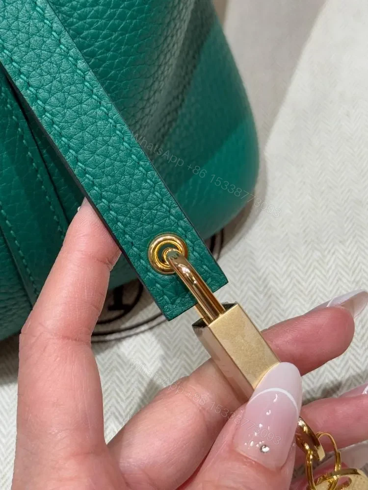 View 7 of HN Togo leather green with gold hardware 18cm