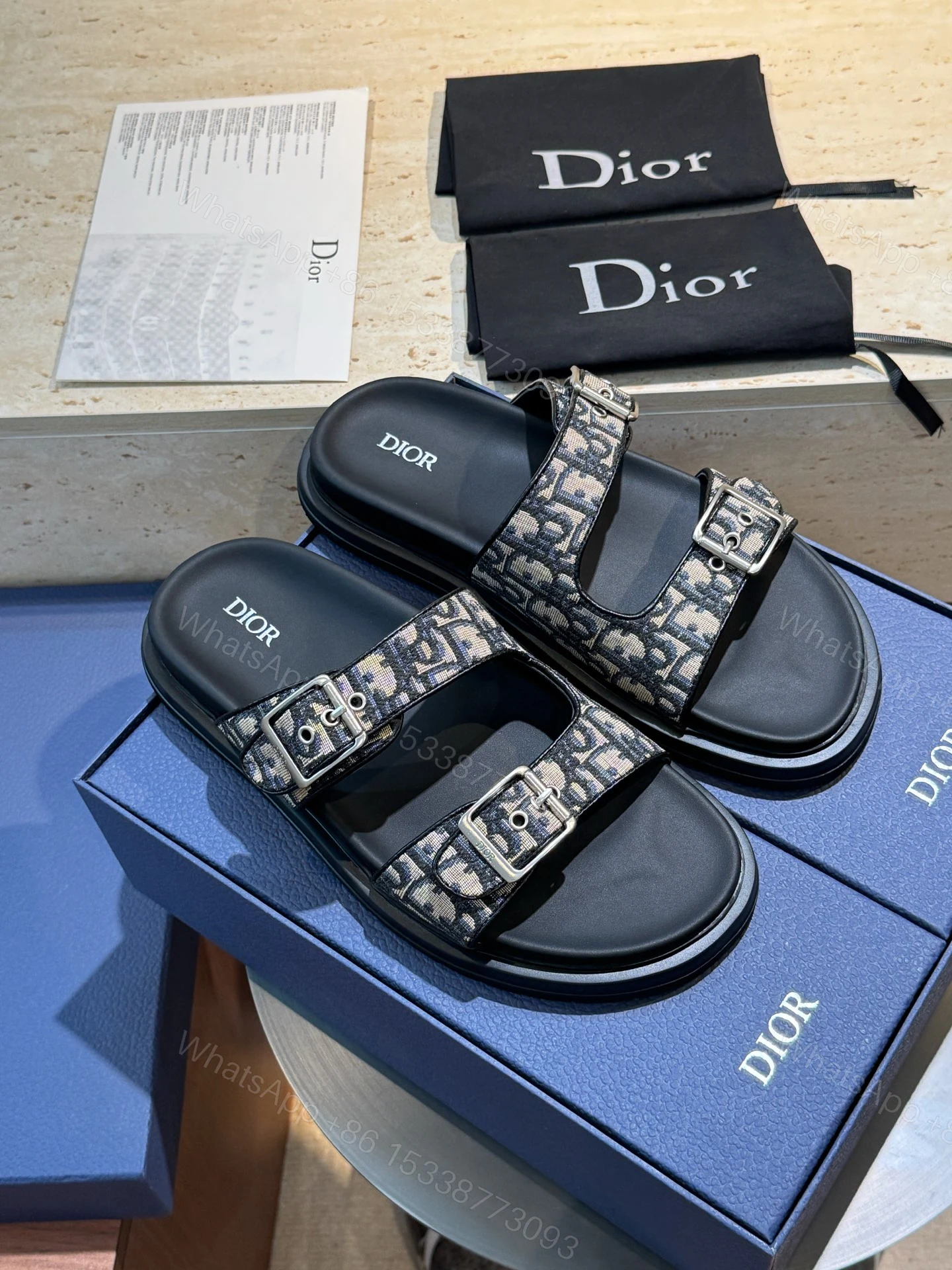 Dior 精緻版 男款棕色緹花雙扣拖鞋 復古質感休閒款 — view 1