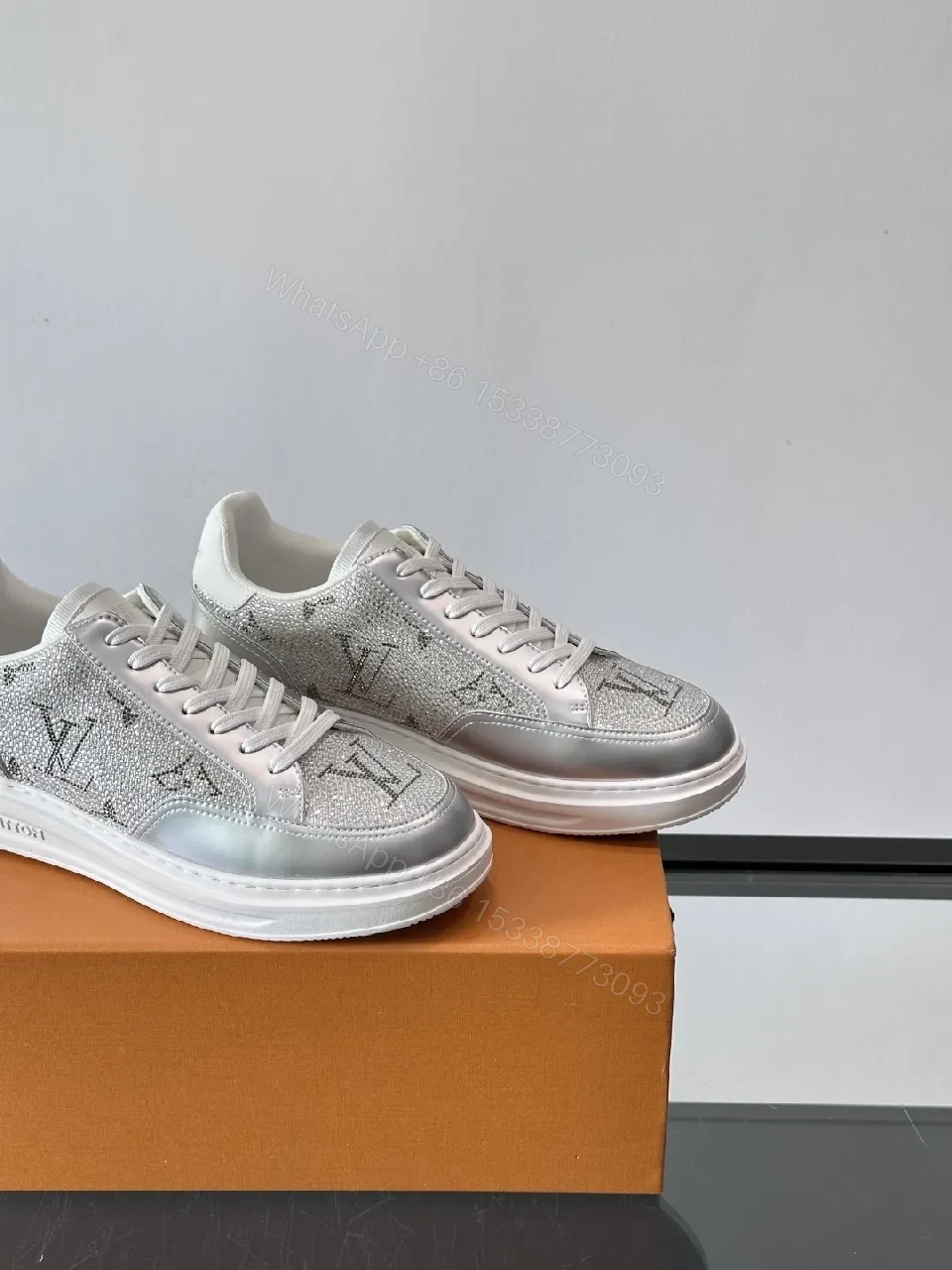 View 5 of Textured-Luxe Silver Sneakers: Sparkle-Contrast High-Tops