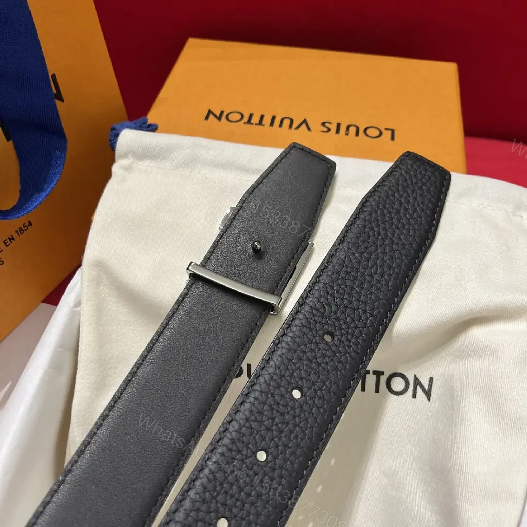 View 8 of Black Leather Belt with Silver LV Buckle - Sleek Classic Style