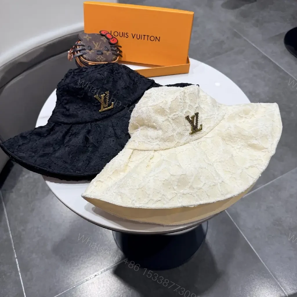 View 4 of Cream Lace Bucket Hat with Gold Accent Emblem, Ivory Crown Hat