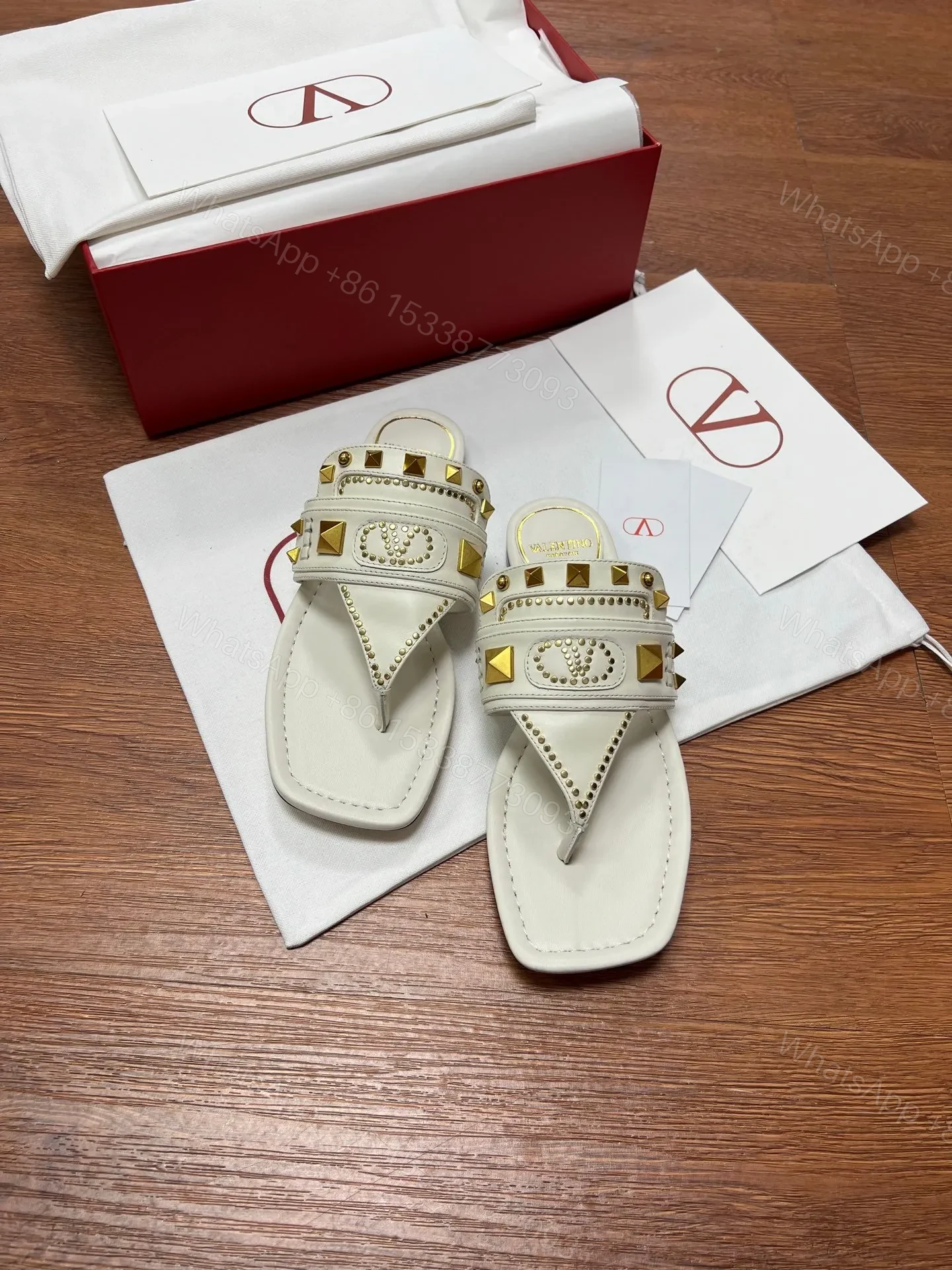 View 6 of Valentino Women White Leather Studded Sandals