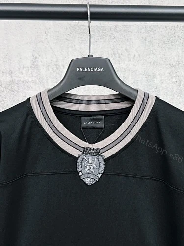 View 5 of Balenciaga Clothes 3B Silhouette Ribbed V-neck Printed T-shirt Black/Dark Blue/Gray