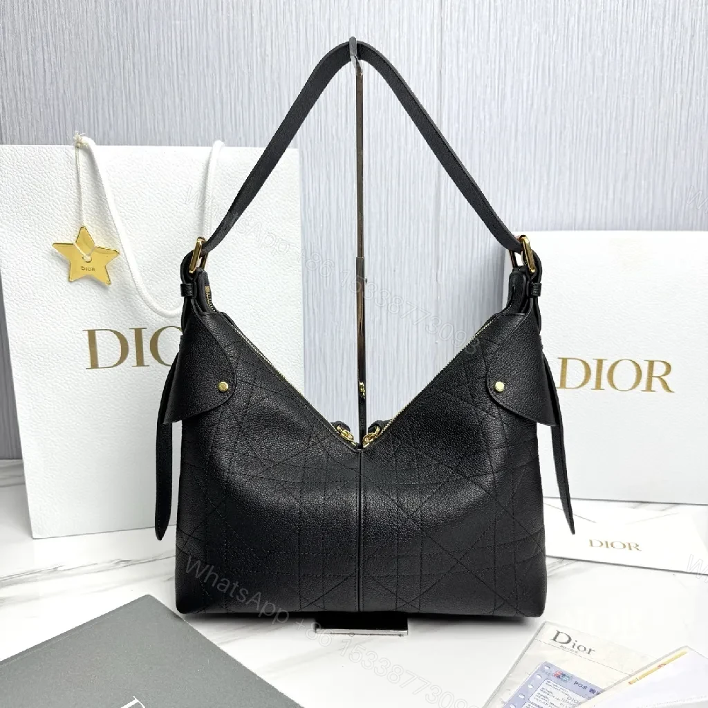 View 3 of Chic Black Leather Hobo Bag with Gold Charms