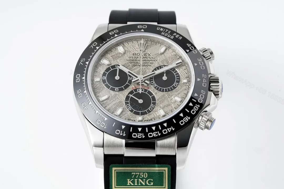 View 2 of ROF Factory Clean Factory KINGROLEX Daytona Chronograph Watch – Silver Dial, Black Rubber Strap, Premium Quality