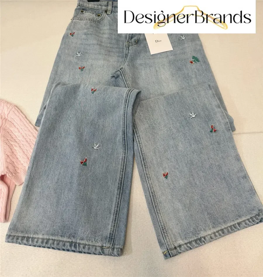 View 6 of Dior Light Blue Wide-Leg Embroidered Jeans