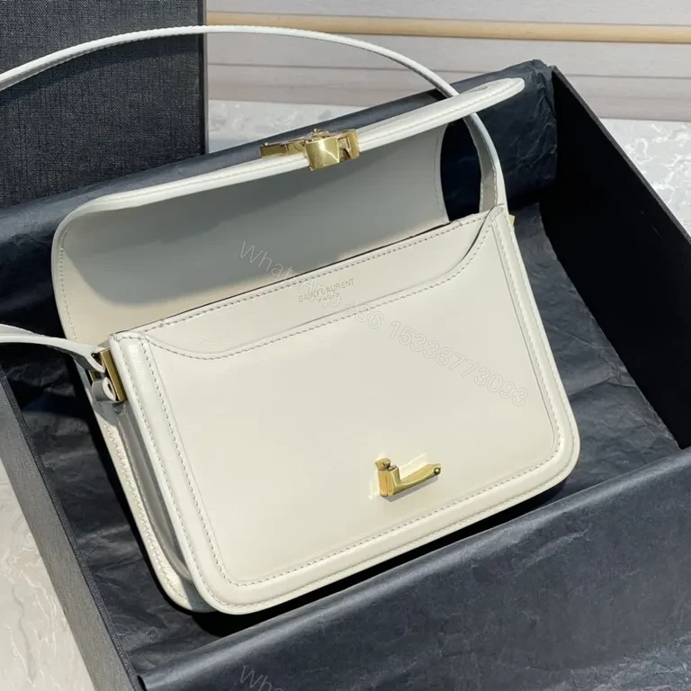 View 8 of Chic White Leather Crossbody: YSL Monogram Gold Hardware Bag