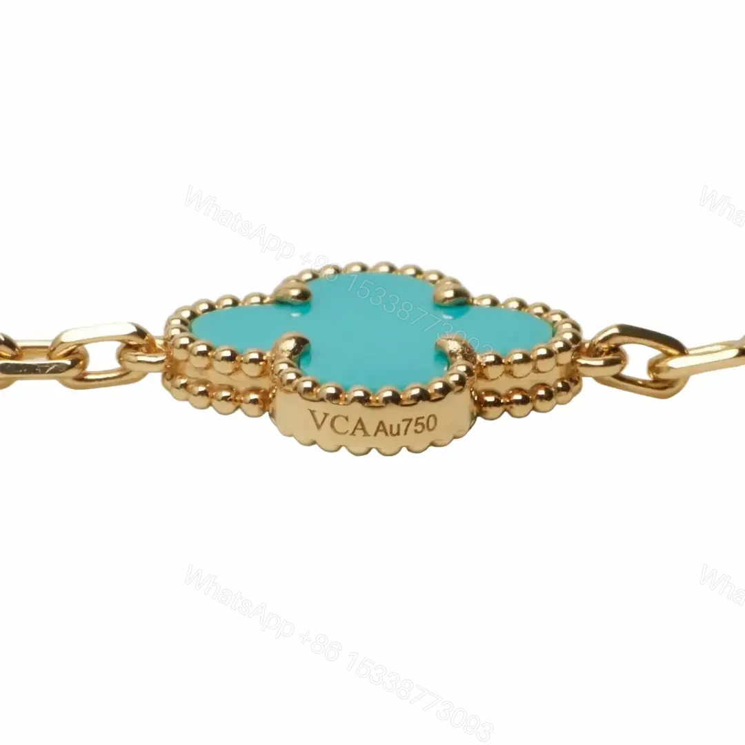 View 4 of Van Cleef Arpels Vintage Alhambra 5 Motifs Turquoise Diamonds Bracelet