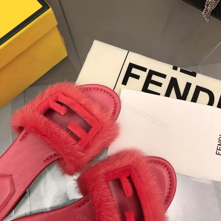 View 4 of Vibrant Pink Fur-Trim Slides: Luxe Comfort, Bold Designer Style
