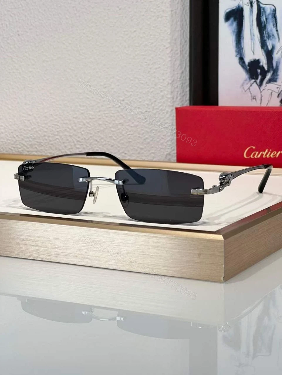 View 3 of Cartier Rectangular Gold Grey Lenses