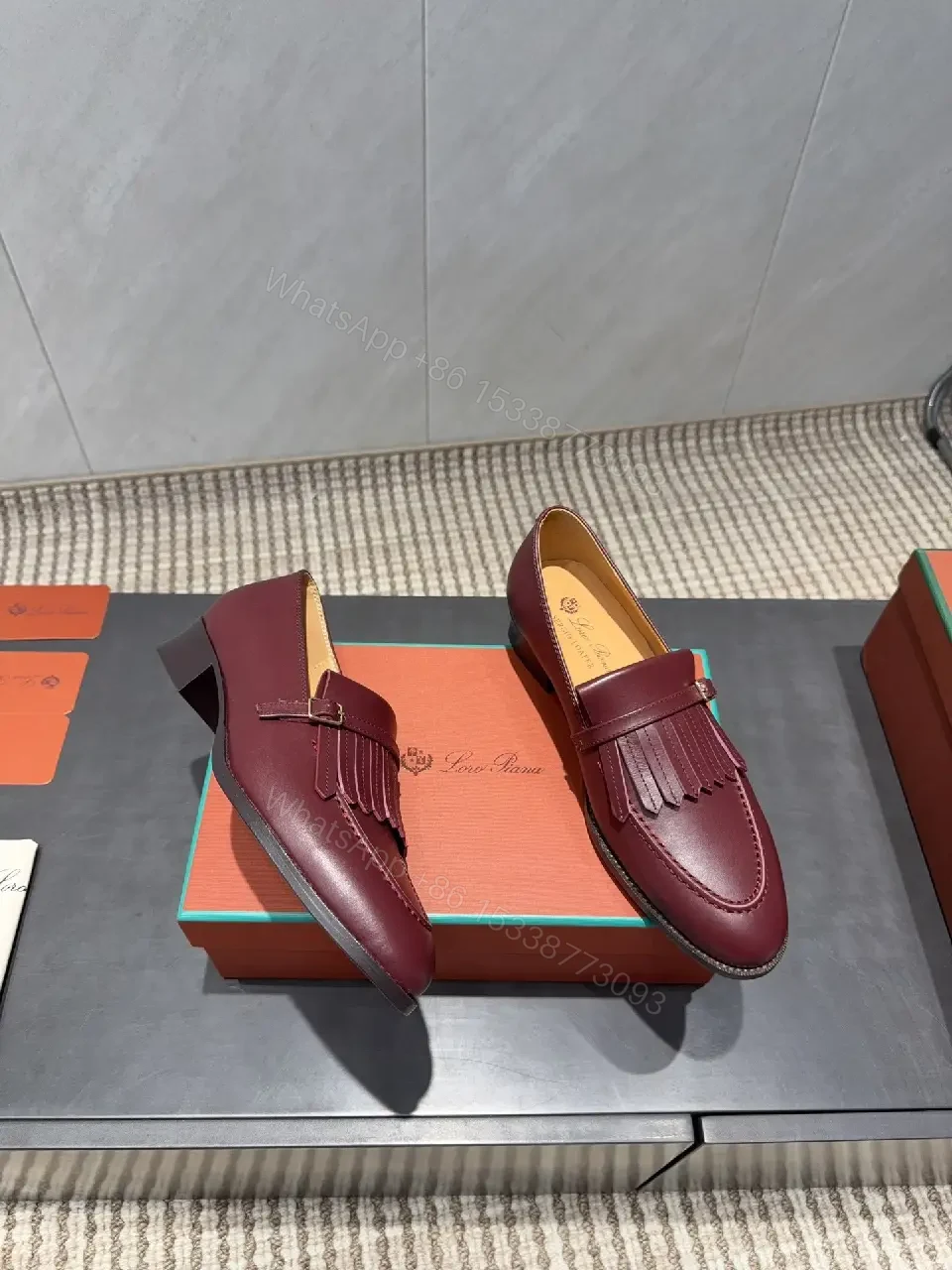 View 9 of Burgundy Leather Fringe Loafers: Modern Dress-Casual Luxury