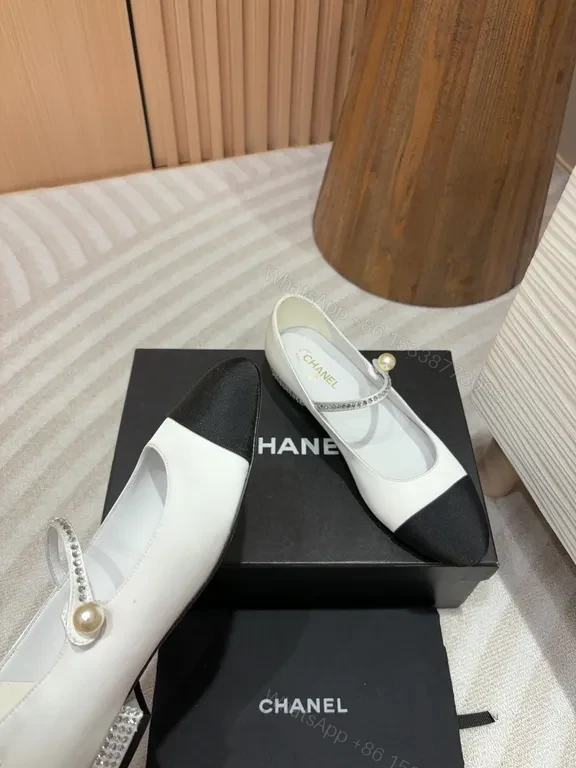 View 3 of Chanel-Style Two-Tone Mary Jane Flats with Pearl Accent